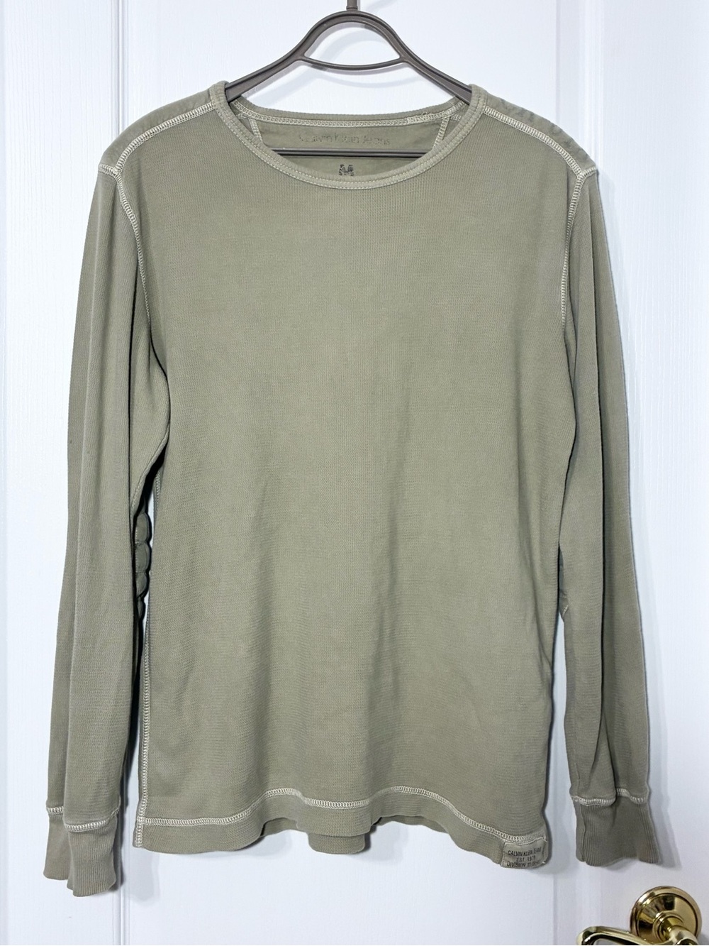 Y2K VTG Calvin Klein Jeans Thermal Moto Sleeve Top Olive Taupe Men’s Medium
